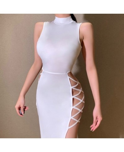 Summer 2022 Elegant Black Fashion Sleeveless Bandage Sexy Dress For Women Club Party Backless Tank Side Opening Dresses Skinn...