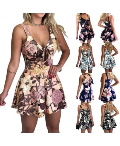 KL995 Female Sexy Playsuit fashion print sexy V-neck short jumpsuit women combishort loose casual beach romper $30.86 - Rompers