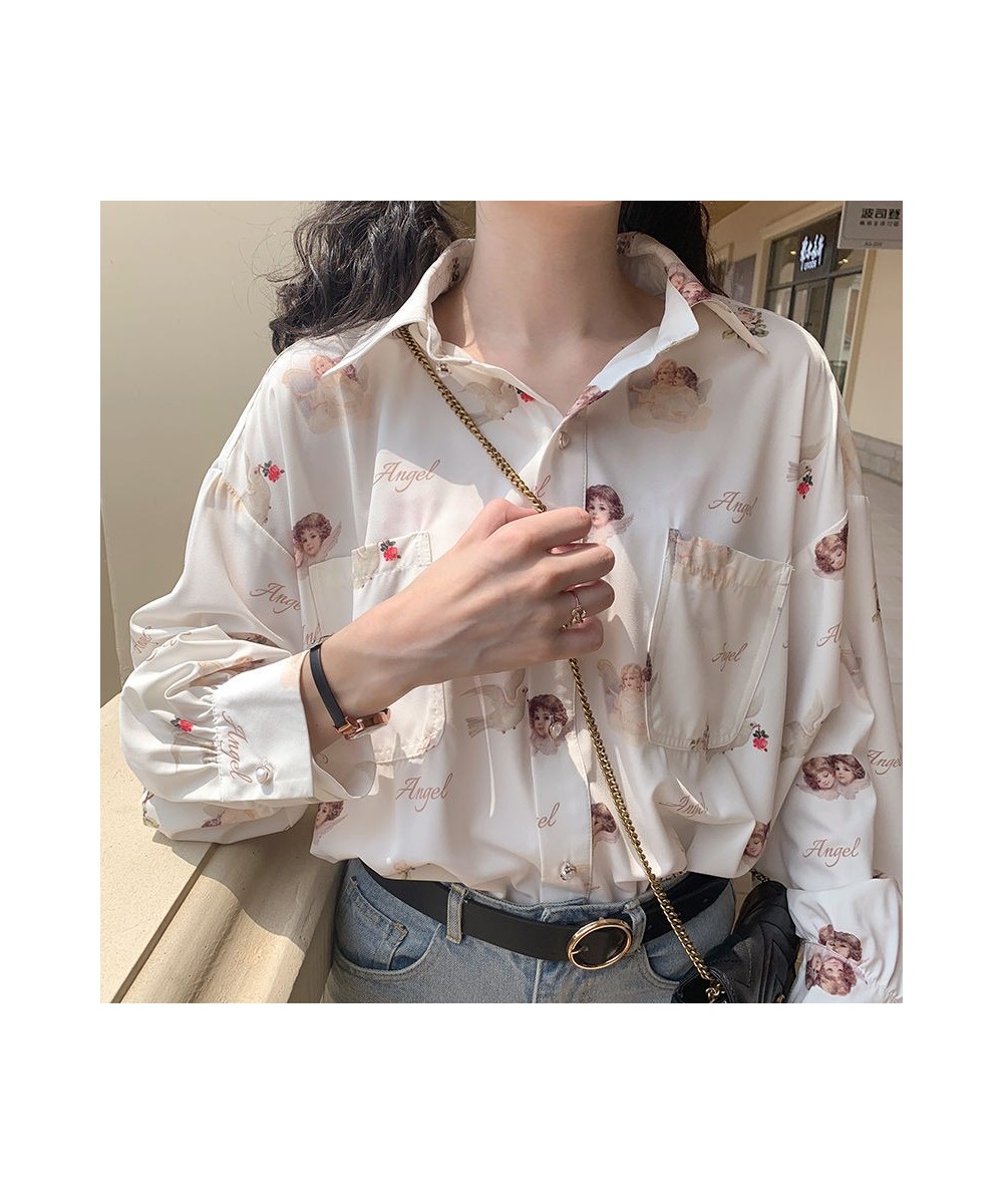 Harajuku Angel Print Women Shirt Vintage Elegant Blouses Women 2023 Lantern Sleeve Female Clothes Kawaii 90S Cute Top $29.70 ...