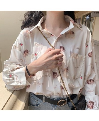 Harajuku Angel Print Women Shirt Vintage Elegant Blouses Women 2023 Lantern Sleeve Female Clothes Kawaii 90S Cute Top $29.70 ...