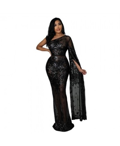 Sexy Mesh See Though Evening Dresses Sequins Women Dress Dress One Shoulder Night Party Clothing Skew Collar Vestidos $47.89 ...