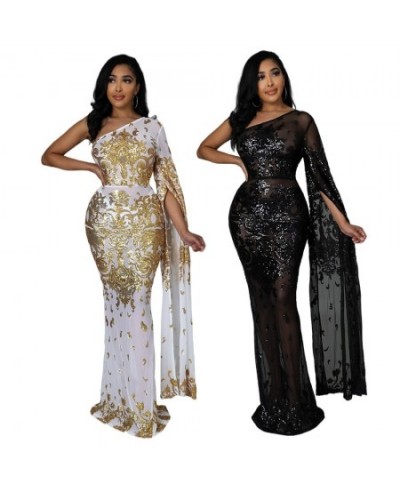 Sexy Mesh See Though Evening Dresses Sequins Women Dress Dress One Shoulder Night Party Clothing Skew Collar Vestidos $47.89 ...