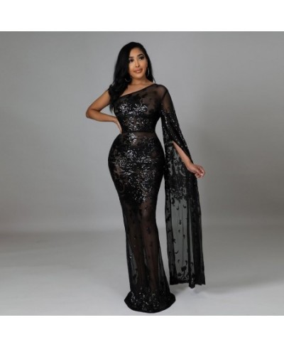 Sexy Mesh See Though Evening Dresses Sequins Women Dress Dress One Shoulder Night Party Clothing Skew Collar Vestidos $47.89 ...