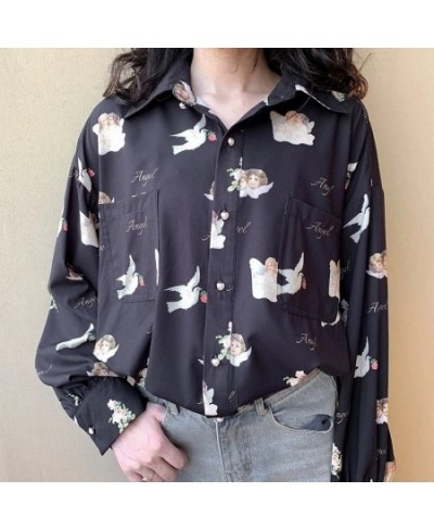 Harajuku Angel Print Women Shirt Vintage Elegant Blouses Women 2023 Lantern Sleeve Female Clothes Kawaii 90S Cute Top $29.70 ...