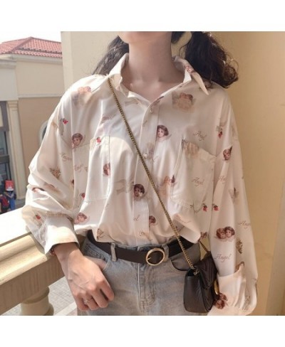 Harajuku Angel Print Women Shirt Vintage Elegant Blouses Women 2023 Lantern Sleeve Female Clothes Kawaii 90S Cute Top $29.70 ...