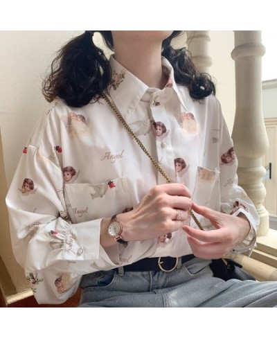 Harajuku Angel Print Women Shirt Vintage Elegant Blouses Women 2023 Lantern Sleeve Female Clothes Kawaii 90S Cute Top $29.70 ...