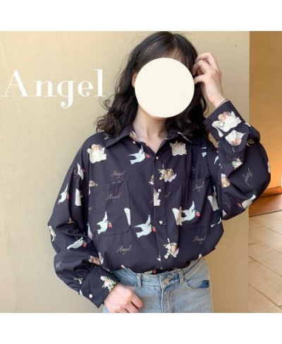 Harajuku Angel Print Women Shirt Vintage Elegant Blouses Women 2023 Lantern Sleeve Female Clothes Kawaii 90S Cute Top $29.70 ...