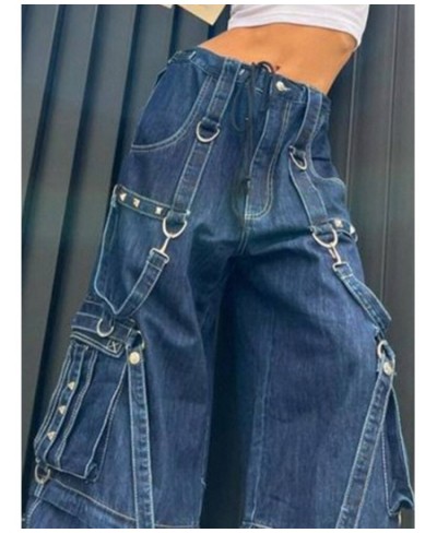 Fashion Women's Jeans New Patchwork Loose High Waist Streamer Big Pockets Straight Denim Pants Female Autumn 2023 19J2179 $56...