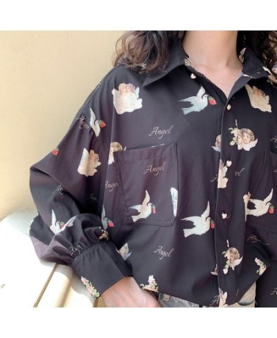 Harajuku Angel Print Women Shirt Vintage Elegant Blouses Women 2023 Lantern Sleeve Female Clothes Kawaii 90S Cute Top $29.70 ...