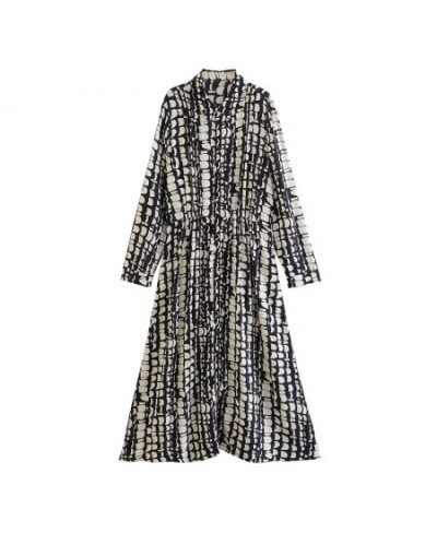 Print Shirt Dress Women Pleated Long Dress Woman Collar Button Midi Dresses for Women 2023 Long Sleeve Office Female Dress $3...