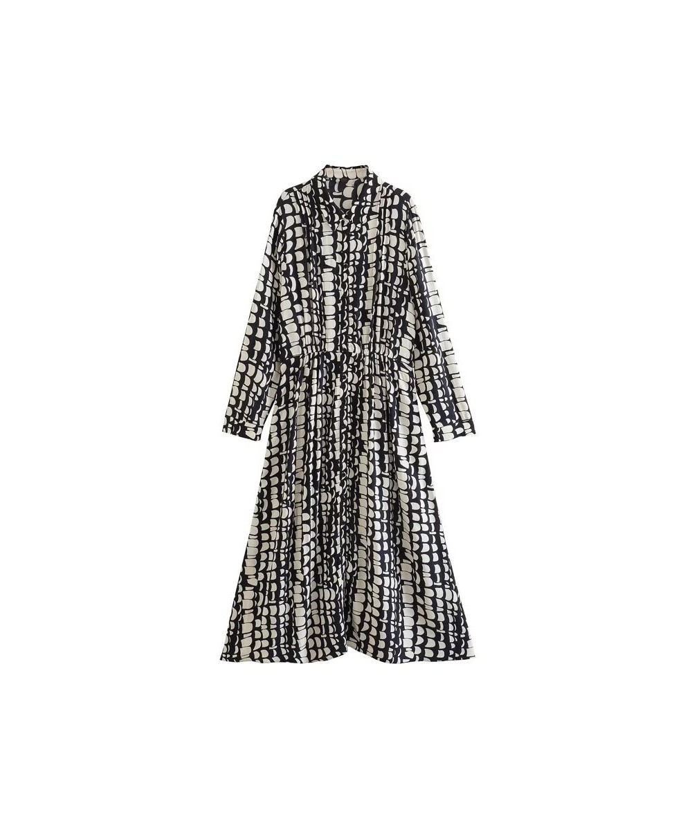 Print Shirt Dress Women Pleated Long Dress Woman Collar Button Midi Dresses for Women 2023 Long Sleeve Office Female Dress $3...