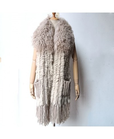 Real Rabbit Fur Vest With Mongolia Sheep Fur Collat Women Long Elastic Knitted Fur Gilet Ladies Spring 2023 Fashion Fur Vests...