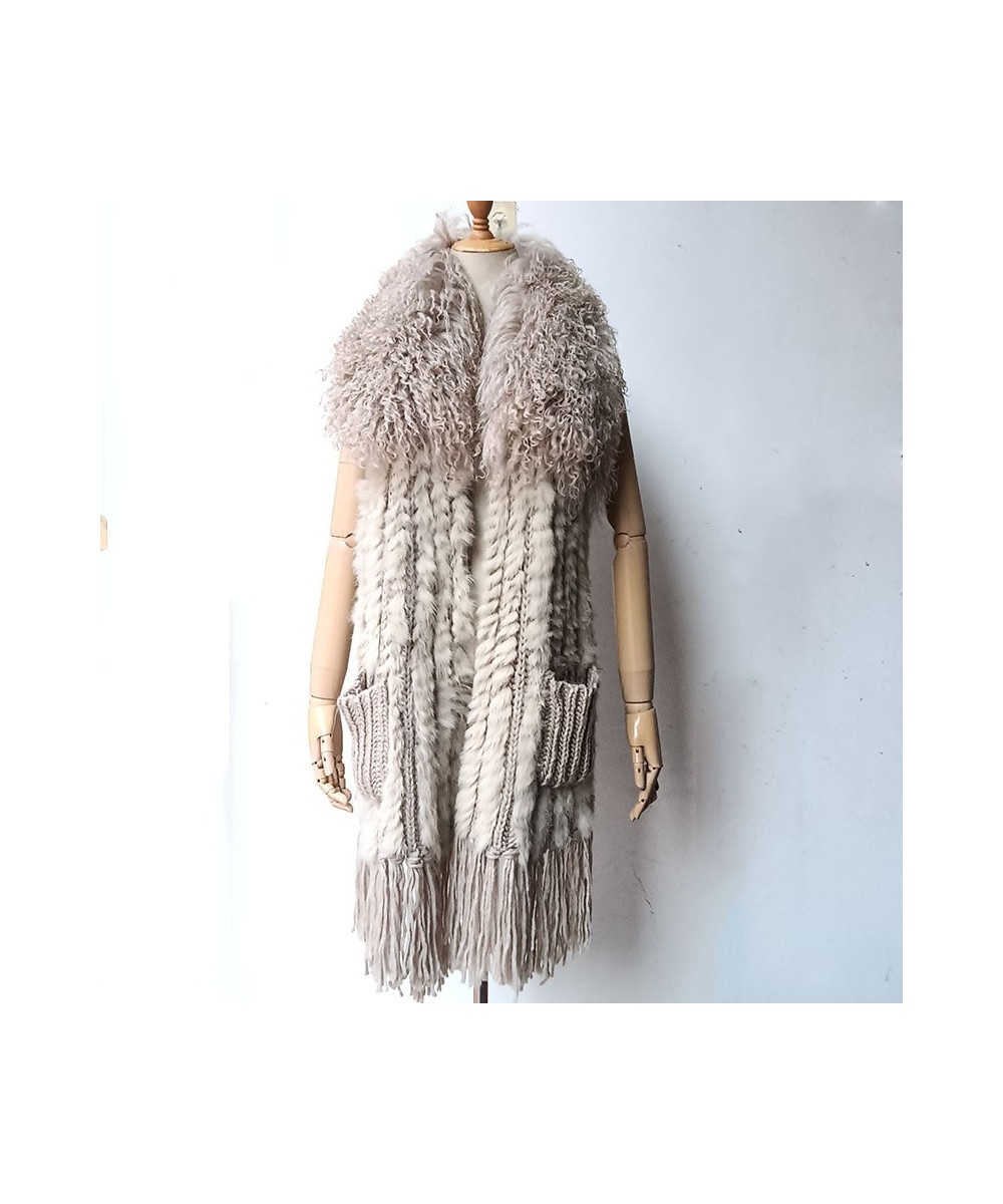 Real Rabbit Fur Vest With Mongolia Sheep Fur Collat Women Long Elastic Knitted Fur Gilet Ladies Spring 2023 Fashion Fur Vests...