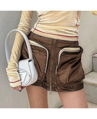 Vintage Statement Large Pockets Sexy High Waisted Brown Skirts Female Bottoms Harajuku Streetwear for Women Clothing 2023 $31...