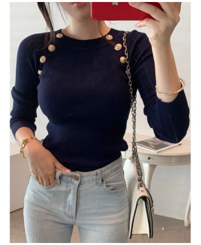 Korean Slim Women Knitted Sweater 2022 Autumn Winter O Neck Casual Button Pullovers Woman Solid Elegant Long Sleeve Tops Femm...