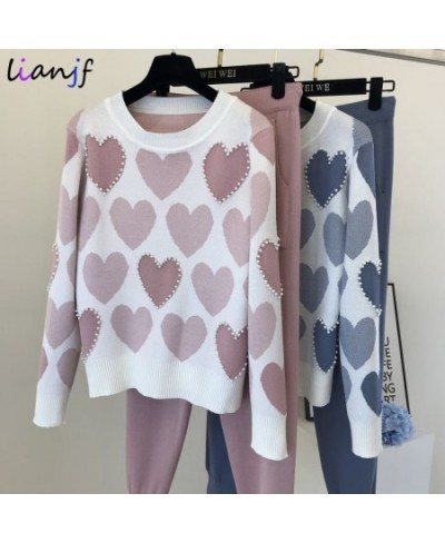 Fashion Women Sweater 2 Piece Sets Chic Knit Embroidery Bead Heartshape Pullovers Top + Spring Harem Pants Sport Tracksuits $...