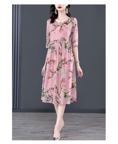 Women Pink Floral Mulberry Silk Midi Dress Summer Elegant Loose Waist Plus Size Dress 2022 Korean Vintage Casual Party Dress ...