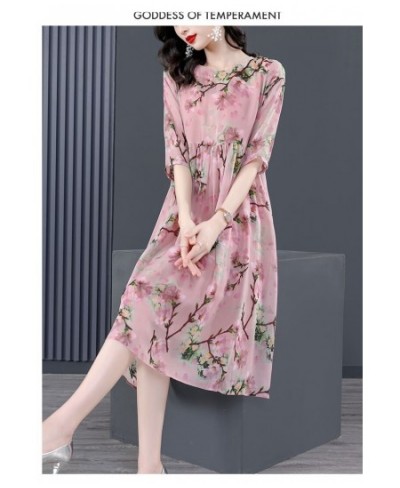 Women Pink Floral Mulberry Silk Midi Dress Summer Elegant Loose Waist Plus Size Dress 2022 Korean Vintage Casual Party Dress ...