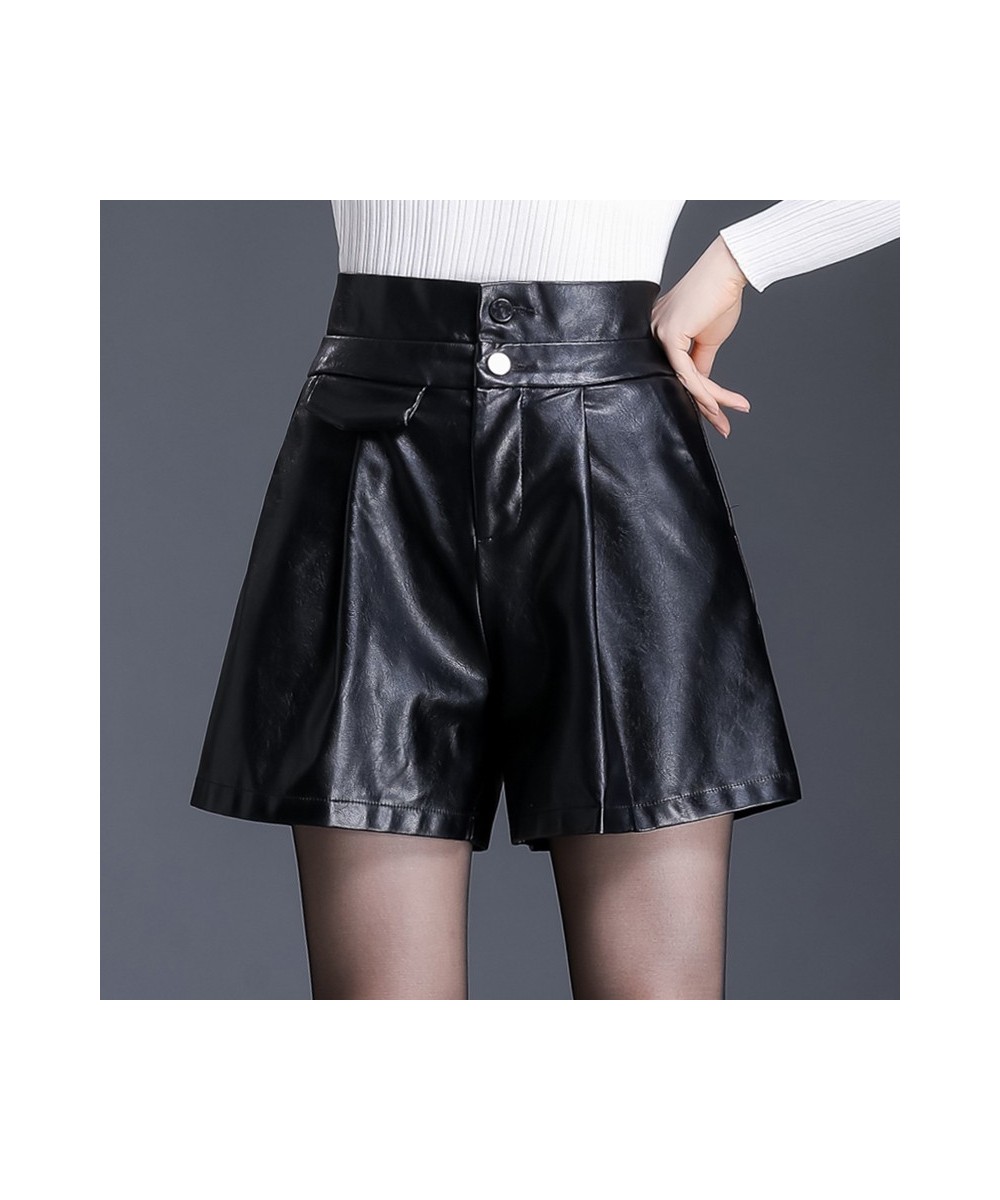 Women Wide Leg Pu Leather Shorts 2023 Autumn Winter All-Match Shorts Female High Waist Ladies Casual Shorts $42.02 - Bottoms