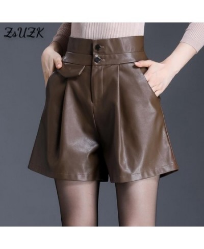 Women Wide Leg Pu Leather Shorts 2023 Autumn Winter All-Match Shorts Female High Waist Ladies Casual Shorts $42.02 - Bottoms