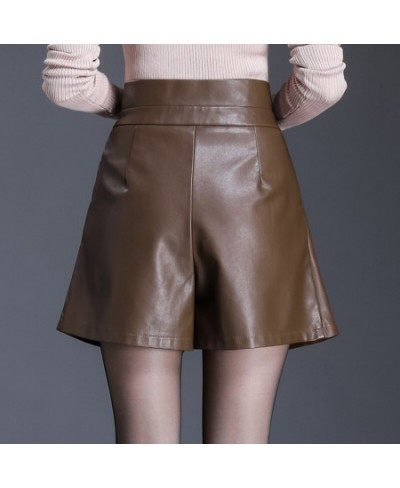 Women Wide Leg Pu Leather Shorts 2023 Autumn Winter All-Match Shorts Female High Waist Ladies Casual Shorts $42.02 - Bottoms