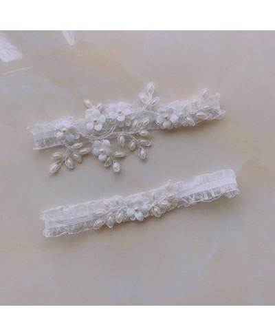 1 Set Female Wedding Garter Pearls Embroidery Flower Beading White Sexy Garters for Women Bride Thigh Ring Bridal Leg Garter ...