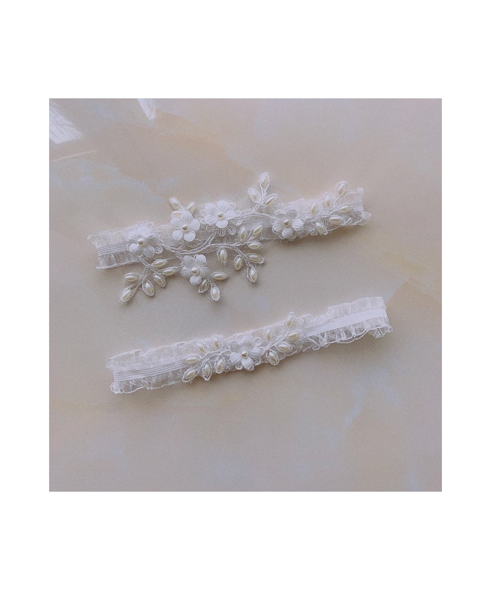 1 Set Female Wedding Garter Pearls Embroidery Flower Beading White Sexy Garters for Women Bride Thigh Ring Bridal Leg Garter ...