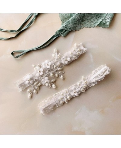 1 Set Female Wedding Garter Pearls Embroidery Flower Beading White Sexy Garters for Women Bride Thigh Ring Bridal Leg Garter ...