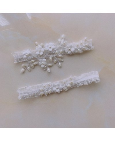 1 Set Female Wedding Garter Pearls Embroidery Flower Beading White Sexy Garters for Women Bride Thigh Ring Bridal Leg Garter ...