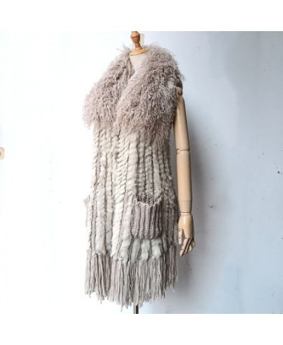 Real Rabbit Fur Vest With Mongolia Sheep Fur Collat Women Long Elastic Knitted Fur Gilet Ladies Spring 2023 Fashion Fur Vests...