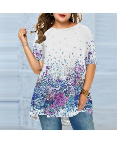 Short Sleeve Women T-Shirts Summer Female Floral Print Tee Lady Casual Tops Large Size Round Collar T-Shirt Pullovers Tee Shi...