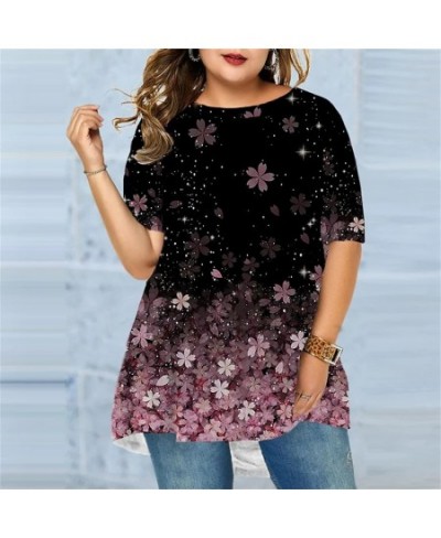 Short Sleeve Women T-Shirts Summer Female Floral Print Tee Lady Casual Tops Large Size Round Collar T-Shirt Pullovers Tee Shi...