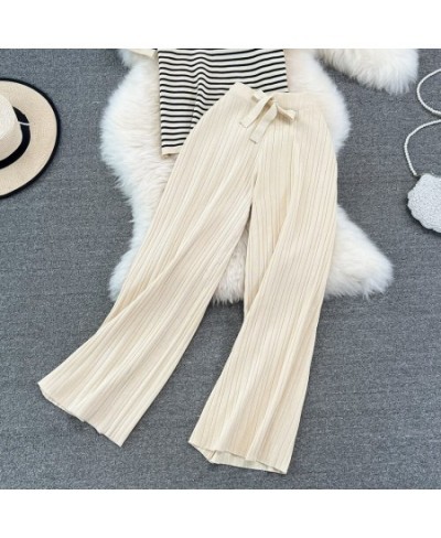 Women Tracksuit Summer Striped Knit Ppullover And Long Pants 2 Piece Sets Korean Casual Loose Outfits Knitted 2023 New Suits ...