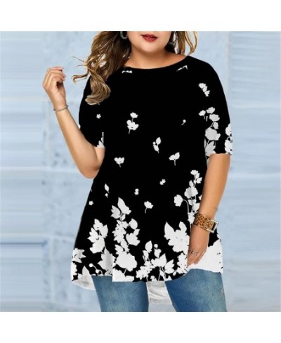 Short Sleeve Women T-Shirts Summer Female Floral Print Tee Lady Casual Tops Large Size Round Collar T-Shirt Pullovers Tee Shi...