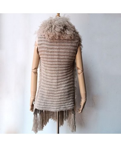 Real Rabbit Fur Vest With Mongolia Sheep Fur Collat Women Long Elastic Knitted Fur Gilet Ladies Spring 2023 Fashion Fur Vests...