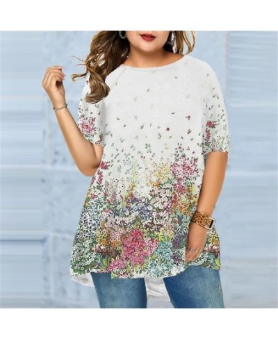 Short Sleeve Women T-Shirts Summer Female Floral Print Tee Lady Casual Tops Large Size Round Collar T-Shirt Pullovers Tee Shi...