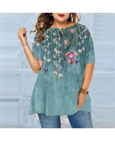 Short Sleeve Women T-Shirts Summer Female Floral Print Tee Lady Casual Tops Large Size Round Collar T-Shirt Pullovers Tee Shi...