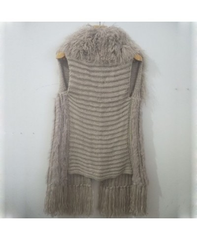 Real Rabbit Fur Vest With Mongolia Sheep Fur Collat Women Long Elastic Knitted Fur Gilet Ladies Spring 2023 Fashion Fur Vests...