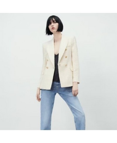 2022 autumn new women's temperament casual lapel textured double-breasted loose all-match suit jacket $72.77 - Suits & Sets