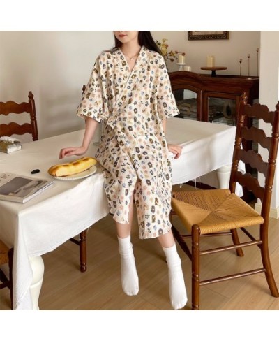 Summer Pure Cotton Gauze Nightdress Women Lace Floral Printed Nightgown Japanese Cotton Kimono Thin Bathrobe Pajamas Nightwea...