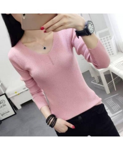 Women's Sweater Autumn and Winter Slim Pullover Knitwear 2022 New Fashion Solid Color Top V Neck Trending Sweater Casual $22....