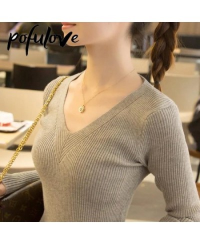 Women's Sweater Autumn and Winter Slim Pullover Knitwear 2022 New Fashion Solid Color Top V Neck Trending Sweater Casual $22....