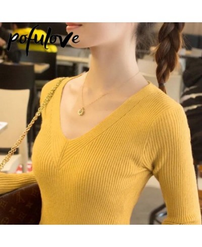 Women's Sweater Autumn and Winter Slim Pullover Knitwear 2022 New Fashion Solid Color Top V Neck Trending Sweater Casual $22....