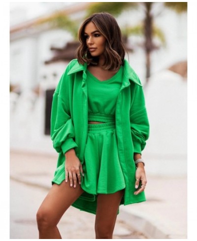 Fashion Three Pieces Set Women Casual Outfit Summer Solid Suit Sexy Crew Neck Vest Shorts Cardigan Coat 3 Piece Sets Roupas $...