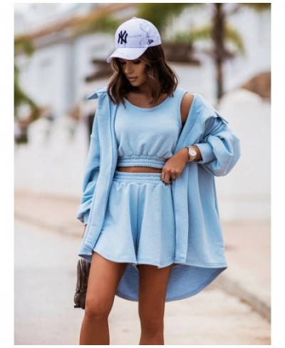 Fashion Three Pieces Set Women Casual Outfit Summer Solid Suit Sexy Crew Neck Vest Shorts Cardigan Coat 3 Piece Sets Roupas $...