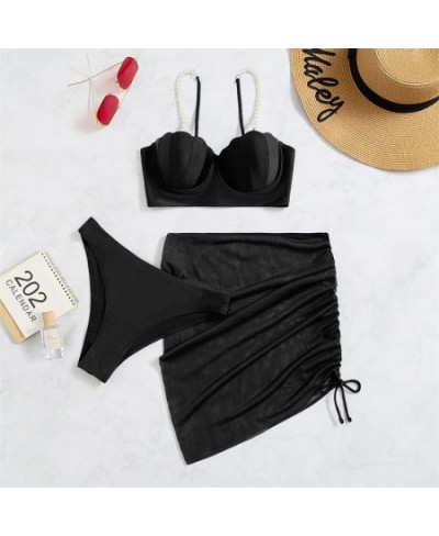 Sexy Push Up Bikinis Three Piece Swimsuit with Skirts Pearl Swimwear Women 2023 Drawstring Beachwear Summer Biquini $30.45 - ...