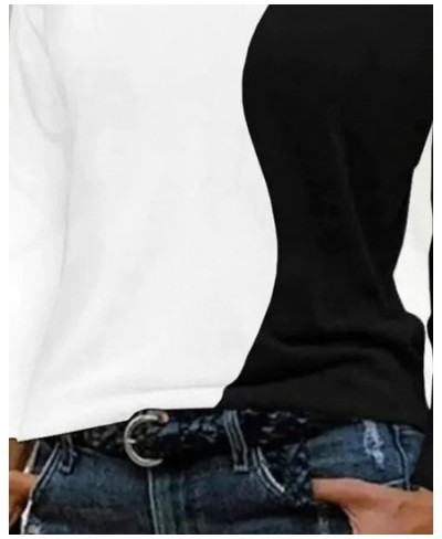 Tops Women 2022 Trendy Fashion Colorblock Rhinestone Decor Cold Shoulder Top Casual Long Sleeve Tee All-Match Pullover Autumn...