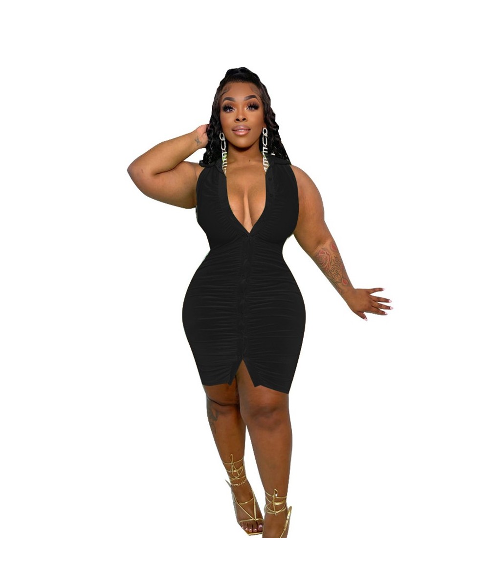 Plus Size Women Clothing Sleeveless Short Summer Dress Streetwear Ladies V Neck Sexy Tight Dress Wholesale Bulk $40.35 - Plus...