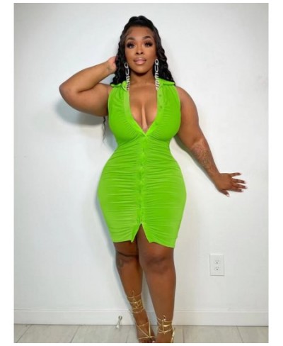 Plus Size Women Clothing Sleeveless Short Summer Dress Streetwear Ladies V Neck Sexy Tight Dress Wholesale Bulk $40.35 - Plus...