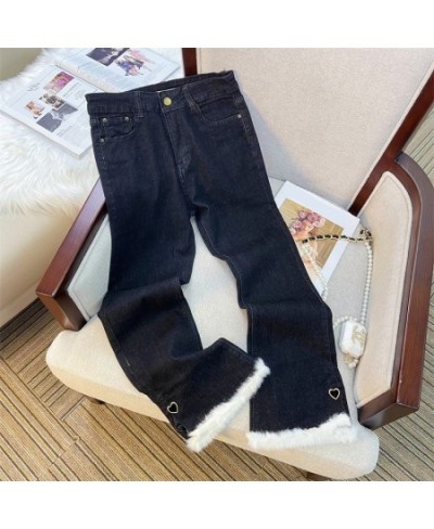 Spliced Jeans for Women 2023 New High Waisted Slim Korean Fashion Chic Flare Jeans Vintage Casual Ankle Length Jeans $61.88 -...